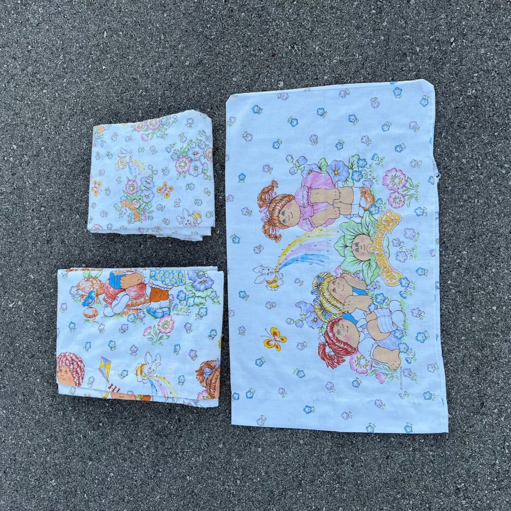 Vintage 1983 Cabbage Patch Kids Bedding Set Sheets and Pillowcase 3pc Retro